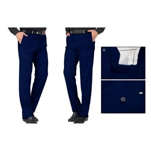 Men Dark Blue Formal Trouser - Cotton Fabric, Regular Fit, Waist Size 28-40 | Slim Silhouette, Smooth Texture, Easy Care, Double Pleats, Breathable, Quick Dry
