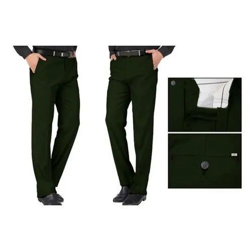 Men's Premium Quality Cotton Formal Trouser - Slim Fit, Dark Green Color | Crease-Resistant, Lightweight, Subtle Check Classic Design, Matte Finish
