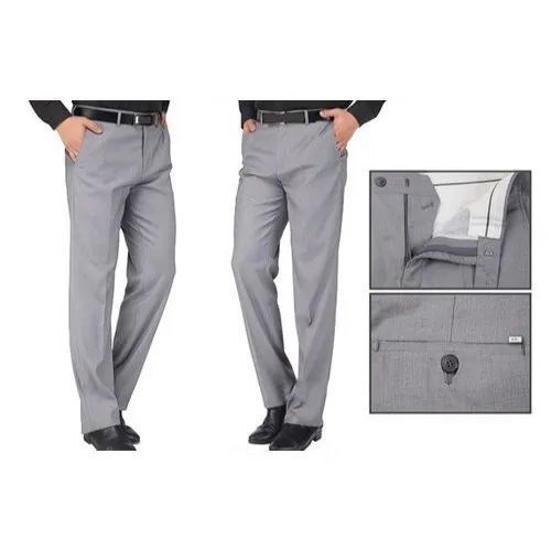Men Grey Formal Trouser - Poly Viscose, Mid-rise Tailored Fit, Pleated Front, Straight Leg, Stretch Fabric | Zipper Fly, Anti Pilling, Breathable, Quick Dry, 3 Pockets