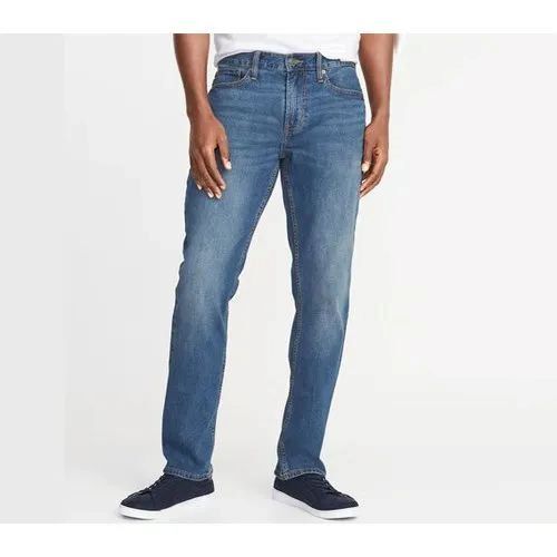 Men Plain Denim Jeans - Stretch Denim Dark Blue | Heavy Wash Close Fit Subtle Taper Sleek Cut Slim Legs Breathable & Washable