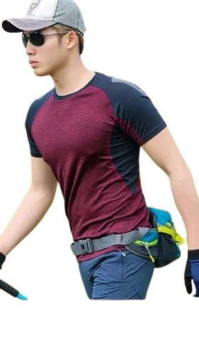 Mens Sports Dri Fit T Shirts - Cotton, Sizes L, M, S, Xl, Maroon & Black, O-neck, Short Sleeves | Light Weight, Breathable, Washable, 100% Purity