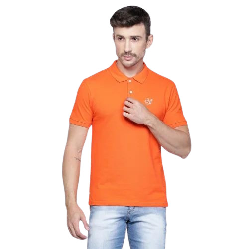 Orange Polo T Shirts - Cotton, Sizes S, M, L, XL | Light Weight, Breathable, Short Sleeves, Plain Pattern, 100% Pure Quality
