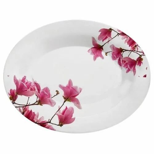 Oval Rice Melamine Tray - Melamine, Customized Size, Brown Color | Attractive Round Design, Printed Pattern, Microwave Safe