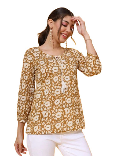 Printed Ladies Tops - 100% Cotton, Regular Fit, 3/4 Sleeve | Lightweight, Breathable, Washable, Very Good Quality, Casual Pattern