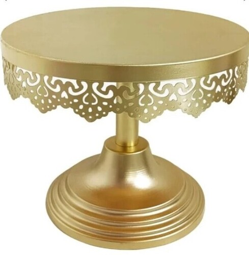 Round Iron Cake Stand - Durable Iron Construction, 12-Inch Diameter | Elegant Golden Finish, Plain Design, Made in India for Hotels