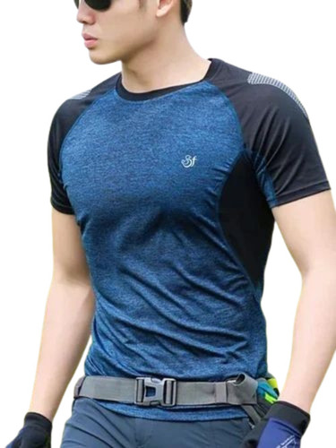Sports Dri Fit T Shirts - Cotton, Sizes S, M, L, XL | Blue & Black, O-Neck, Short Sleeves, Light Weight, Breathable, 100% Purity, Washable
