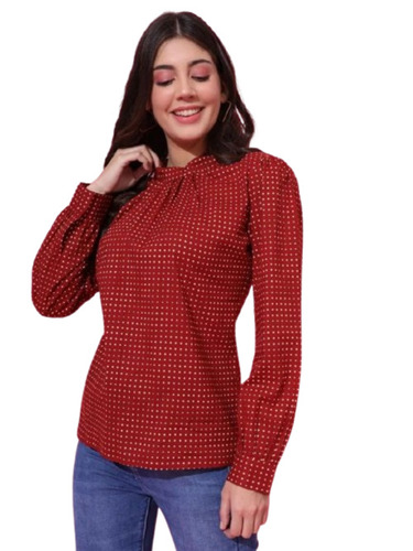 Womens Turtleneck Top - Lightweight, Breathable Rayon Fabric | Full Sleeve, Maroon Printed Design, Washable, Available in XS-XXL