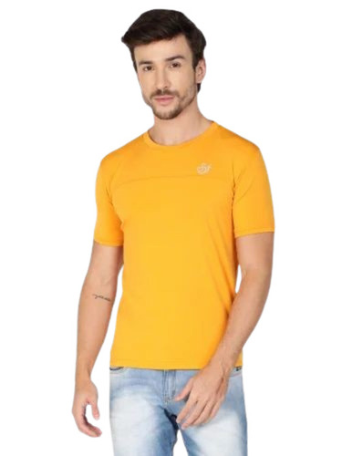 Yellow Lycra T-Shirts - Light Weight, Breathable, 100% Purity | Adult Male, O-Neck, Short Sleeves, Available in S, M, L, XL, Plain Pattern