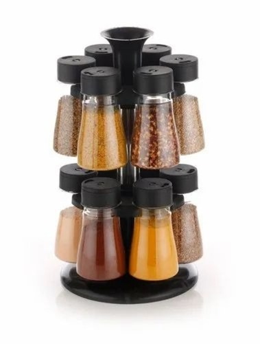 12 In 1 Piece Spice Rack - Plastic, Free Standing, Transparent Design | Ideal for Storing Spices, Masalas & Dry-Fruits in a Compact Space