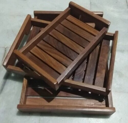 Brown Wooden Serving Tray - Rectangular, All Size | Stylish Design for Home Use, Crafted from Durable Wood, Rich Brown Finish