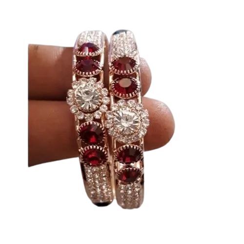 Premium Brass and Stone Designer Imitation Bangle - 2/2, 2/4, 2/6 And 2/8 Sizes, White and Red Color | Intricate Detailing, Lightweight Feel, Polished Surface, Adjustable Size, Secure Clasp, Sparkling Stones