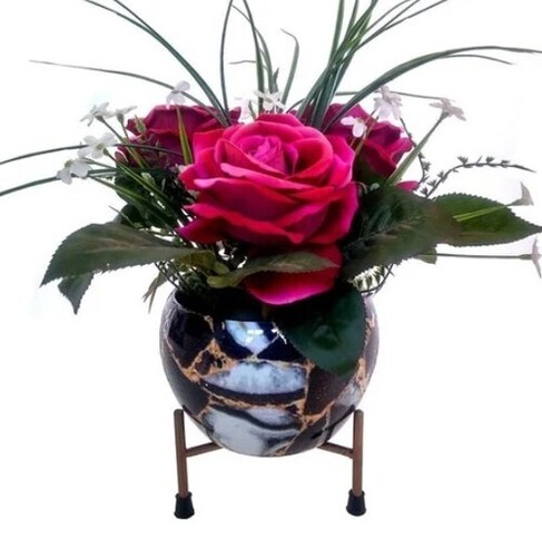 Designer Metal Flower Pots - Iron Material, Size-All, Round Shape, Black Color | Multi-Purpose Gardening Solution