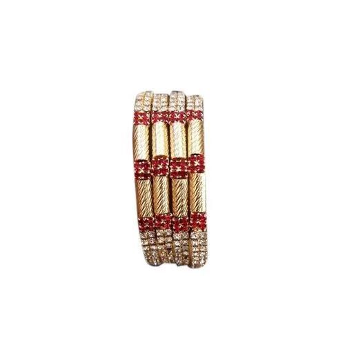 Designer Red Stone Bangles - Brass & Stone, Size 2/2 to 2/8 | Premium Quality, Customizable, Non-Tarnish, Ornate Pattern, Perfect for Gifting, Anti-Allergy, Statement Sparkle