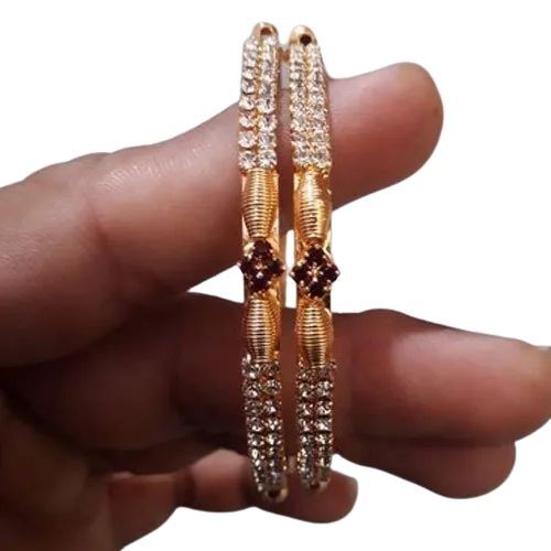 Designer Stone Bangle - Premium Brass with Non-Tarnish Finish, Glossy Shine and Secure Clasp for Timeless Contemporary Style