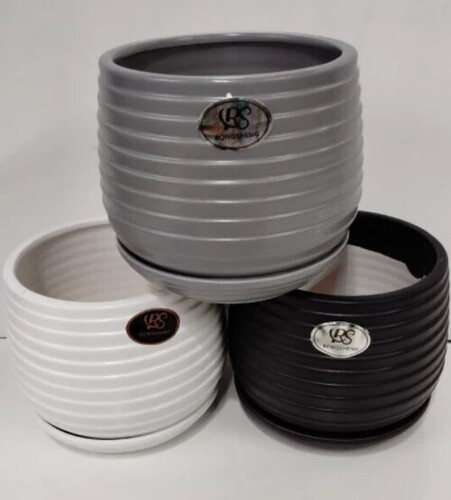 Fancy Ceramic Pot - Round Designer Shape, White Glazing Finish | Customized Ceramic Material