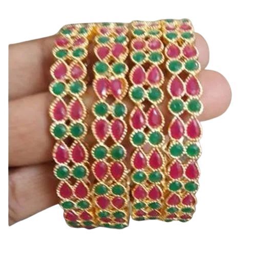 Fancy Small Stone Bangles - Brass & Stone, Sizes 2/2, 2/4, 2/6 & 2/8 | Elegant Design, White Stone Embellishment, Sparkling Finish, Intricate Craftsmanship, Lightweight Feel, Premium Quality for Women