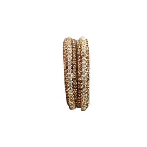 Fancy White Stone Bangle - Brass, Size 2/2, 2/4, 2/6, 2/8 | Glossy Golden Finish, Adjustable Fit, Scratch-Resistant, Timeless Style, Secure Clasp