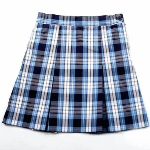 Girls School Skirt - Cotton Material, XS Size, Blue and White Check Pattern | Hand Wash Care, Packaged in a Convenient Packet