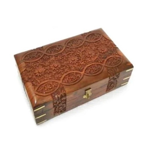 Jewellery Wooden Box - Sheesham Wood Rectangular Shape Brown Color - Embossed Carving Design for Elegant Jewelry Storage