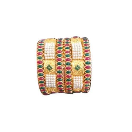 Ladies Party Wear Stone Bangle - Brass & Stone, Size 2/2, 2/4, 2/6 & 2/8 | Scratch-Resistant, Polished Surface, Glossy Shine, Secure Clasp, Skin-Friendly, Timeless Appeal