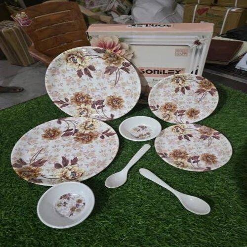 Melamine Gift Sets - 11 Inch Round Floral Plate Set, Box Pack of 8pcs | Antique White Design, Non-Handmade with Good Finishing