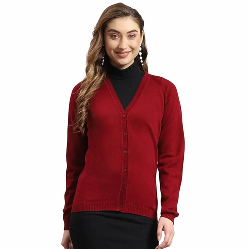 Red V Neck Sweater - Cashmere, Customized Size, Floral Print, Full Sleeves, Solid Red | Women's Elegant Fashion Statement
