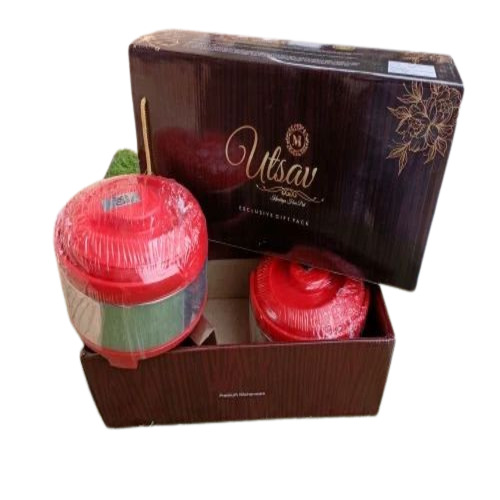 Stainless Steel Casserole - 1500ml + 1500ml Capacity, Croma Finishing, With Handle, Red Blue and Black Design