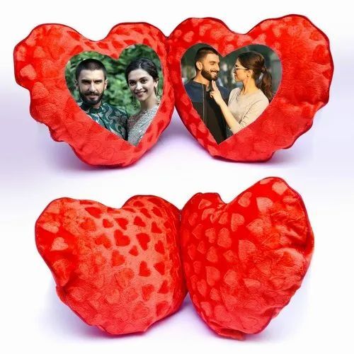 Sublimation Couple Heart Pillow - Velvet Material, 15"x15" Approx, Red Color - Perfect Gift for Lovebirds