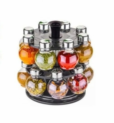Transparent Spice Rack - Plastic Material, Standard Size, Black Color, 360 Degree Revolving Round Shape | Long-Lasting, Sturdy, Scratch Resistant & Unbreakable Container