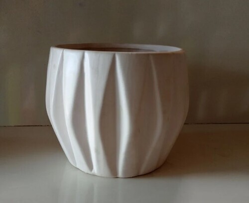 White Ceramic Pot - Round Designer Pattern Glazing Finish In White | Customized Design For Interior Decor