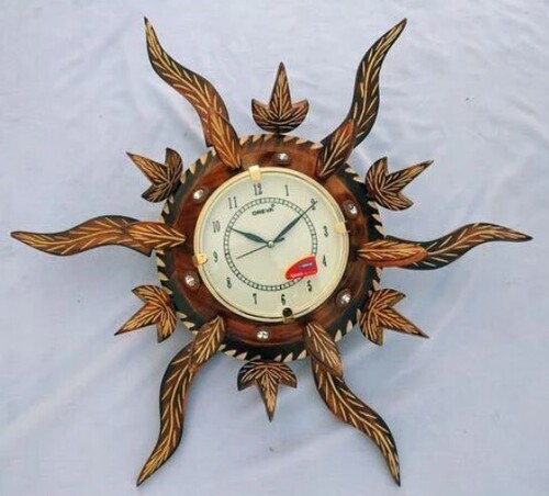 Wooden Wall Clock - Round, 1.5V Battery Powered | Elegant Brown Finish, Ideal for Home, Office, and Hotel Use