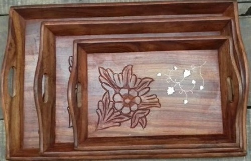 Wooden Serving Tray - Rectangular Shape Brown Color | Versatile Home Use Elegant Design