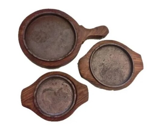 Wooden Sizzler Plate - Crafted From Premium Wood, Custom Length Available, Brown Finish, Includes Handle