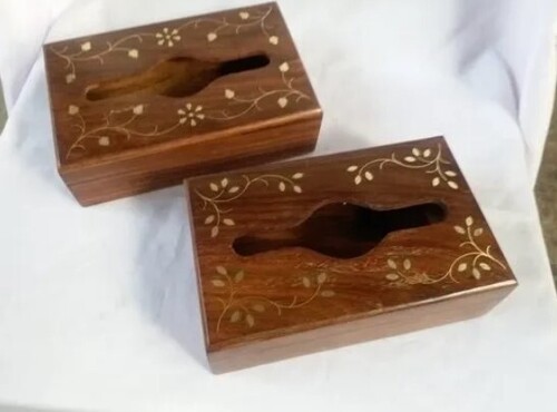 Wooden Tissue Paper Box - 8x5x3 Inches, Brown Finish | Perfect for Office, Home, and Hotel Use
