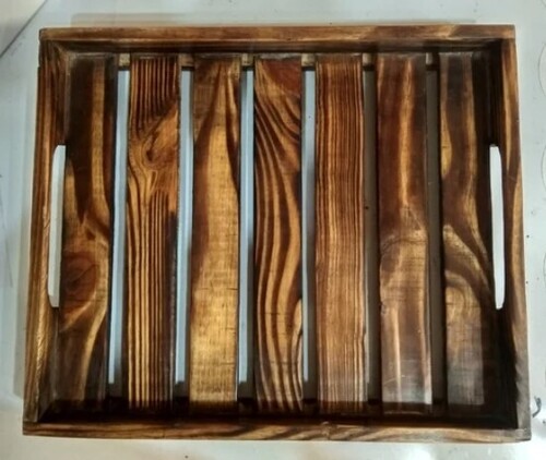 Wooden Tray - Customized Rectangular Shape, Brown Color with Natural Finish | Polished Wood, All Size Options