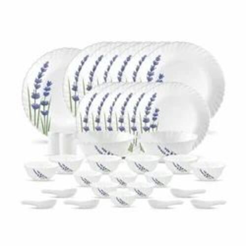 Floral Dinner Serving Set - Ceramic Material, 8 Pieces (4 Plates & 4 Bowls) - Scratch Resistant, Elegant White Design, Customizable Size, Silver Accents