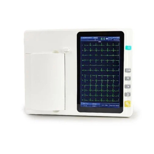 3 Channel ECG Machine - High Resolution 7" Touch Screen, 10 Lead Simultaneous Acquisition | Portable, Automatic Operating Mode, White Metal and Plastic Design