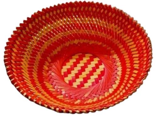 Bamboo Ultamuri Basket - Handwoven Bamboo, Round Shape, Red and Cream Color | Lightweight, Eco-Friendly, Elegant Floral Display, Durable and Easy to Clean