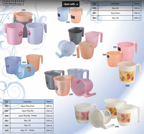 Bath Mug - Plastic, 1 Ltr Size, Mix Colour | Rigid Material for Bathroom, Home, Hotels, Restaurants