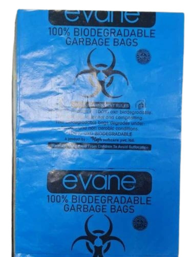 Biodegradable Garbage Bags - 17x19 Inch, HDPE Material, Waterproof, Soft Blue Design