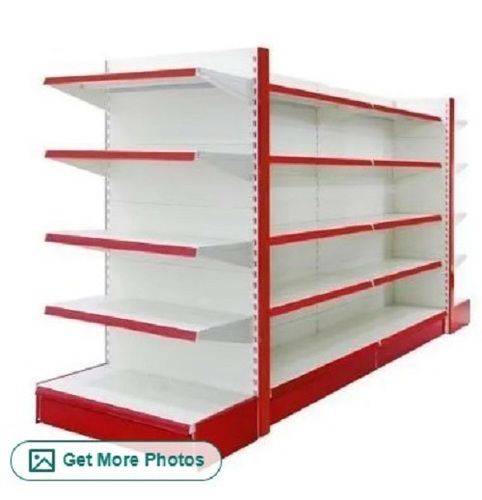 Departmental Store Display Rack - 5 Shelves, Free Standing Unit, 1.2mm MS, White and Red Color, 70 kg Capacity