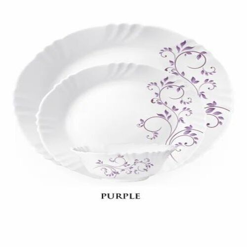 Dinner Plate And Bowl - Ceramic, Custom Size, White Base with Purple Hues Print | Antique Design for Elegant Dinner Serving
