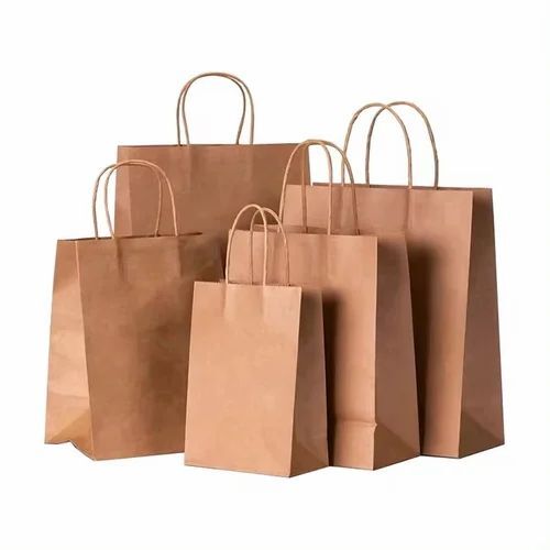 Kraft Paper Bags - Rectangular, Brown Kraft Paper with Moisture Proof Feature, Patch Handle Design, Plain Style, Customizable Prints