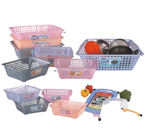 Plastic Kitchen Basket - Rectangular Shape, Multi-Color Design for Home Use | Freestanding Structure, New Condition