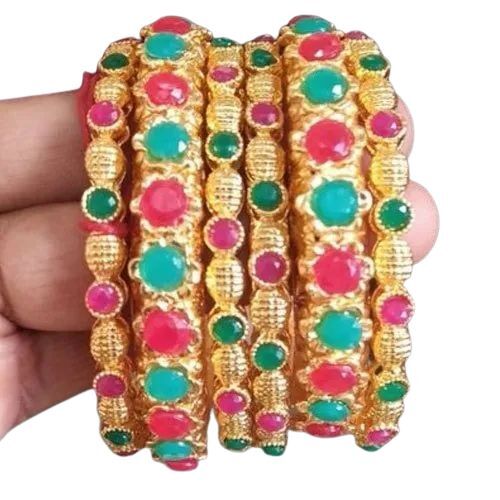 Traditional Gold Plated Bangle - Brass, Size 2/2, 2/4, 2/6, 2/8 | Premium Quality, Minimalist Design, Handcrafted Artistry, Multi-stone Setting, Matte Finish, Antique Look