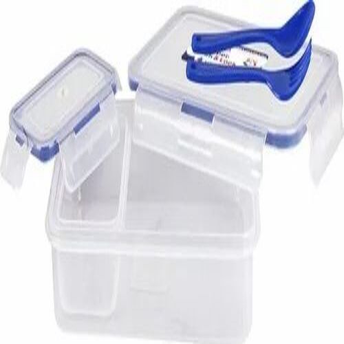 Transparent Plastic Lunch Box - 500ml Capacity, Microwave & Dishwasher Safe, Silver Color