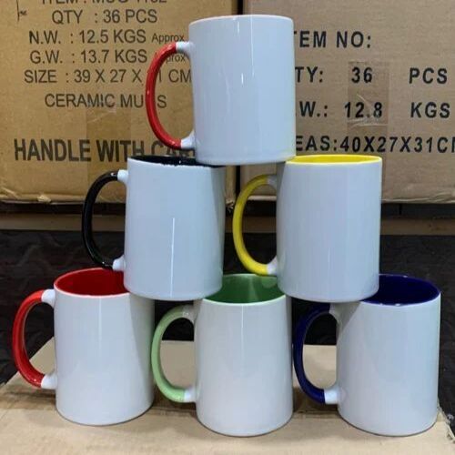 3 Ton Colourd Mug - 11 OZ Capacity, Red Color, Round Shape | Ideal for Customization, Perfect as a Gift