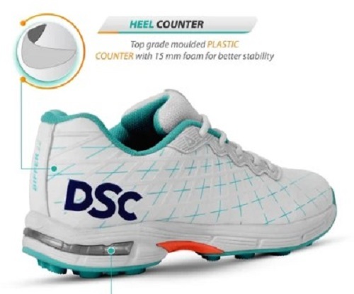 DSC Biffer Cricket Shoes - Lightweight Design, Various Sizes, White Color | Long Lasting Comfort, Stylish Fit, No Color Fade