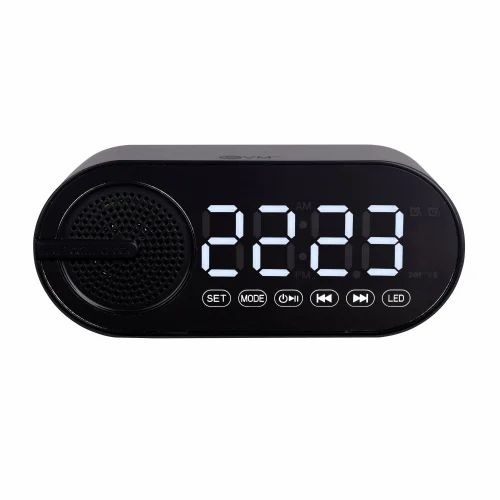 Evm Bluetooth Speaker - Plastic Cabinet, Stylish Black Design | Integrated Led Clock, High-quality Audio, Usb Charging, Fm Radio