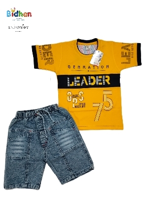 Kids T Shirt And Pants - Denim Fabric Sizes S to XXL Trendy Style for Boys Printed Pattern Short Sleeves Casual Summer Wear | Anti Shrink Easy To Clean Colorfastness